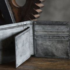 Genuine Leather Mens Cool billfold Leather Wallet Men Small Wallets Bifold for Men
