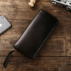 Handmade Vintage Mens Leather Black Long Wallet Dark Brown Cool Long Card Wallet for Men - iwalletsmen