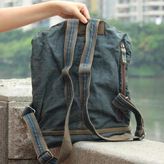 Denim Blue Mens Large Backpack School Backpacks Barrel Blue Large Jean Travel Backpack For Men - iwalletsmen