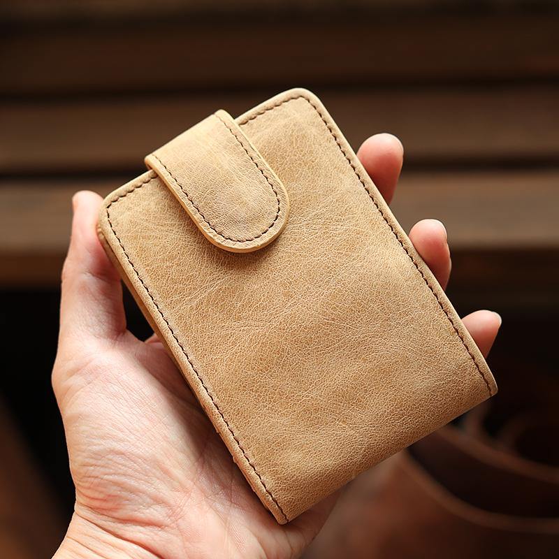 Cool Leather Mens Card billfold Wallet Trifold SMall Bifold License Wallet Camel Card Holders For Men - iwalletsmen