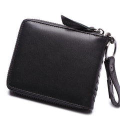 Genuine Leather Mens Chain Biker Wallet Cool Zipper Leather Wallet Bifold billfold Wallets - iwalletsmen