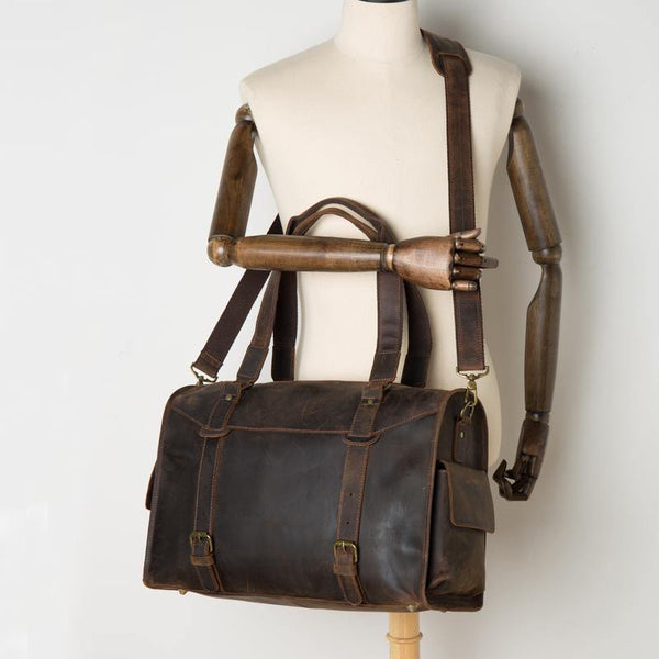 Cool Brown Leather 15 inches Weekender Bag Travel Shoulder Bags Duffle Luggage Handbags for Men - iwalletsmen