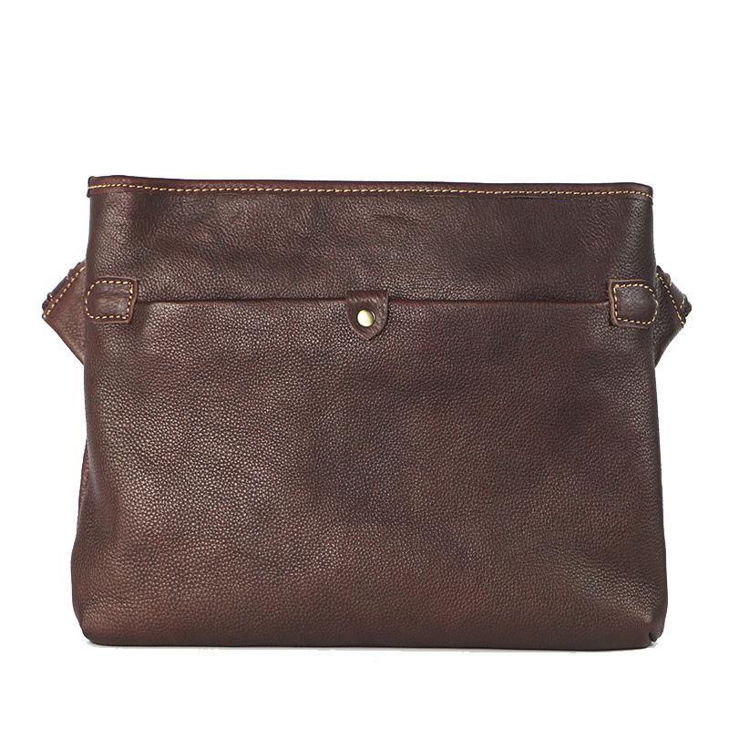 Dark Coffee Leather Mens Casual Small Courier Bag Messenger Bags Brown Postman Bag For Men - iwalletsmen