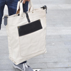White Canvas Leather Mens Tote Handbags Messenger Bag Khaki Shoulder Tote Bag For Men and Women - iwalletsmen