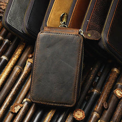 Vintage Leather Mens Small Key Zipper Wallets Cool Card Wallet for Men - iwalletsmen