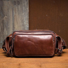 Khaki Leather Mens Fanny Pack Brown Waist Bag Hip Pack Belt Bags Bumbag for Men - iwalletsmen