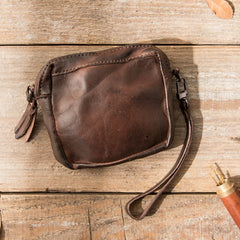 Brown Leather Mens Small Key Case Black Key Holder Coin Purse Card Holder For Men - iwalletsmen