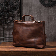Cool Leather Mens Briefcase 14inch Laptop Bag Work Handbag Shoulder Bag Business Bag for Men - iwalletsmen