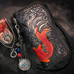 Handmade Leather Carp Mens Chain Biker Wallet Cool Leather Wallet With Chain Wallets for Men