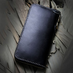 Handmade Leather Carp Mens Chain Biker Wallet Cool Leather Wallet Long Phone Wallets for Men