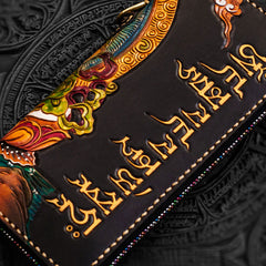 Handmade Leather Tooled Yellow Jambhala Mens Chain Biker Wallet Cool Leather Wallet Zipper Long Phone Wallets for Men