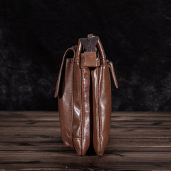 Oil Wax Leather Mens Brown Small Messenger Bag Postman Bag Courier Bag Shoulder Bag for Men - iwalletsmen