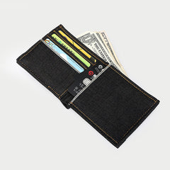 Black Wallet Cool Denim Mens Jean Slim billfold Wallet Bifold Jean Small Wallets For Men - iwalletsmen