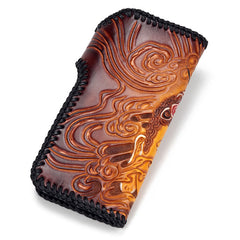 Handmade Leather Buddha&Demon Mens Chain Biker Wallet Cool Leather Wallet With Chain Wallets for Men