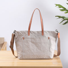 Casual Canvas Leather Mens Womens Large White Handbag Tote Bag Khaki Shoulder Bag Tote Purse For Men - iwalletsmen