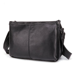 Casual Fashion Black Leather Men's Side Bag Courier Bag Black Vertical Messenger Bag For Men - iwalletsmen