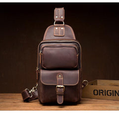 Cool Brown Leather Mens Sling Pack Sling Bag Crossbody Pack One Shoulder Pack Chest Bag for men - iwalletsmen