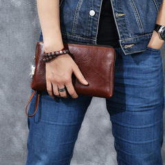 Cool Leather Mens Brown Business Clutch Bag Black Long Wallet For Men - iwalletsmen