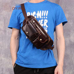 Vintage Brown Leather Men's Fanny Pack Hip Pack Chest Bag Sling Crossbody Bag For Men - iwalletsmen