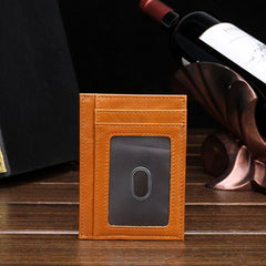 RFID Brown Leather Men's Slim Card Holder Black Front Pocket Wallet Small Card Wallet For Men - iwalletsmen