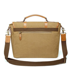Khaki Canvas Leather Mens Casual Briefcase Shoulder Bag Messenger Bags Casual Courier Bags for Men - iwalletsmen