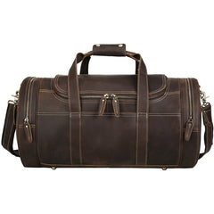 Casual Brown Leather Round Men's Large Overnight Bag Travel Bag Luggage Weekender Bag For Men - iwalletsmen