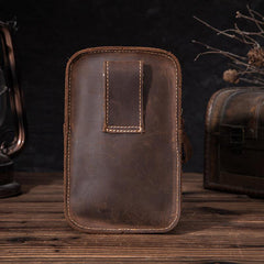 Brown LEATHER MEN'S Phone Holster Small Belt Pouch Mini Waist Bag Vertical Phone Holster FOR MEN - iwalletsmen