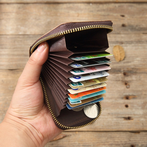 Dark Brown Leather Mens Small Card Wallet Card Holder Coin Purse For Men - iwalletsmen