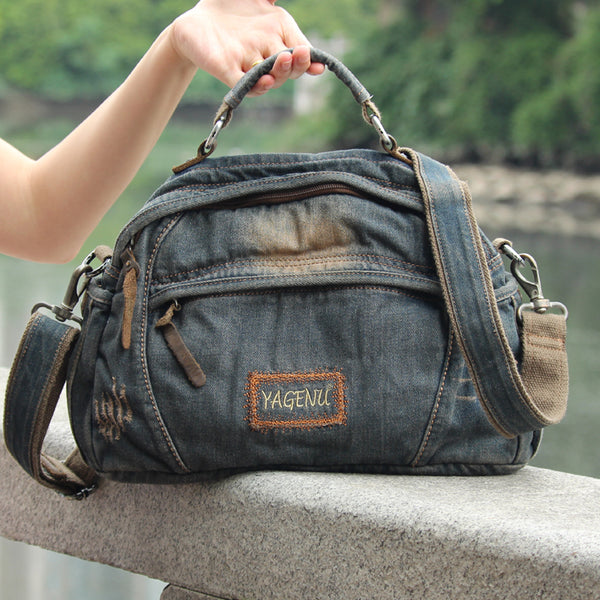 Casual Blue Denim Mens Womens Messenger Bag Jean Postman Bag Courier Bag For Women - iwalletsmen