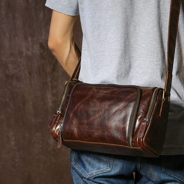 Genuine Leather Mens Cool Shoulder Bag Messenger Bag Chest Bag Bike Bag Cycling Bag for men