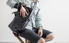 Genuine Leather Mens Cool Messenger Bag iPad Bag Chest Bag Bike Bag Cycling Bag for men