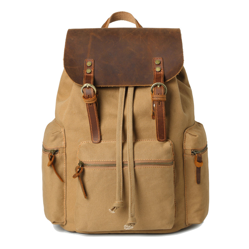 Canvas Leather Women Mens 16" Gray Travel Backpack Brown Computer Bag College Backpack for Men - iwalletsmen