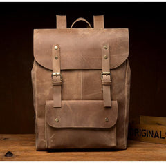 Casual Brown Mens Leather 15-inch Large Backpack Travel Backpacks Computer Backpacks for men - iwalletsmen