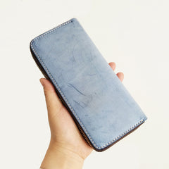 Cool Handmade Mens Blue Long Wallet Red Bifold Card Wallet Zipper Clutch Wallet For Men - iwalletsmen