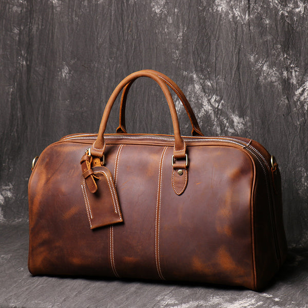 Cool Leather Men Large Brown Overnight Bag Travel Bag Weekender Bag For Men - iwalletsmen