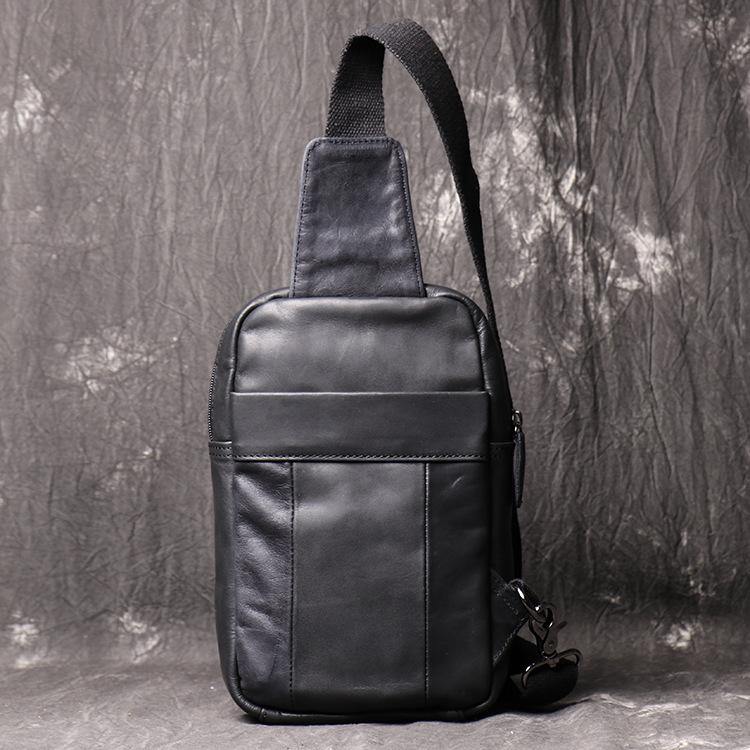 Unisex Leather Chest Bag Large Capacity Sling Bag Mens Leather Unbalance  Backpack Mens Leather Motorcycle Bag LJ1078