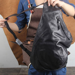 Genuine Leather Mens Cool Chest Bag Sling Bag Crossbody Bag Travel Bag Hiking Bag for men