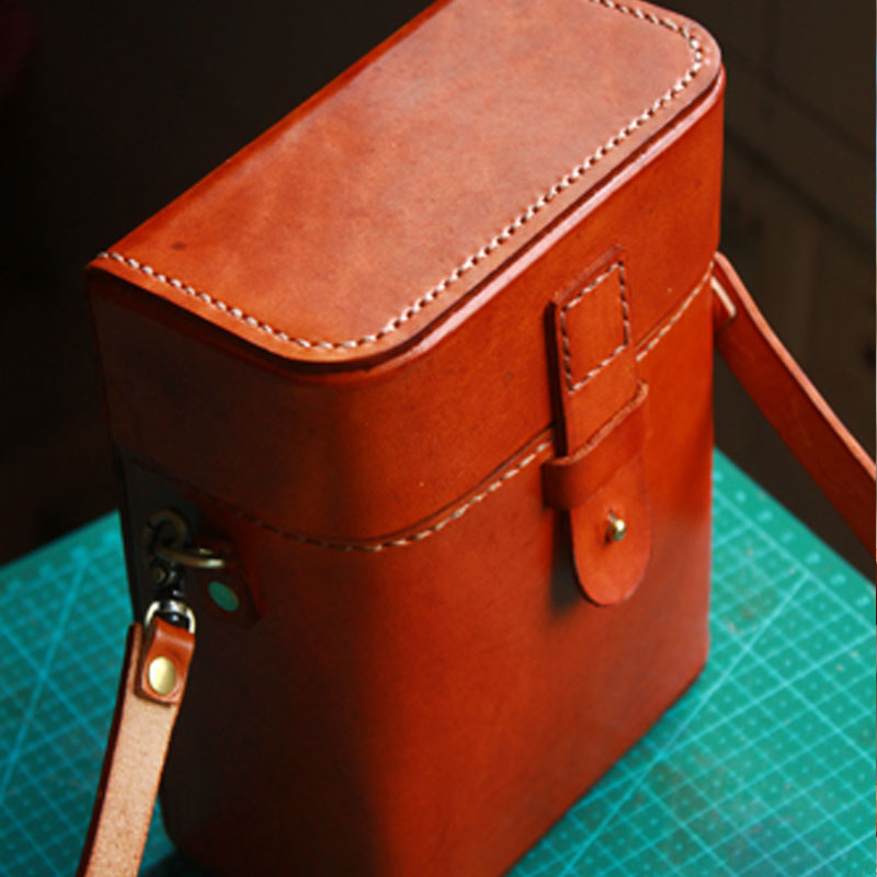 Handmade Brown Leather Mens Small Box Bag Shoulder Bag Messenger Bags for Men - iwalletsmen