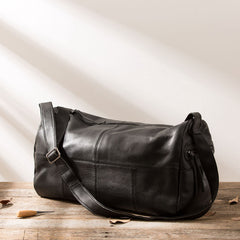 Cool Black Leather Mens Weekender Bag Travel Bags Shoulder Bags for men - iwalletsmen