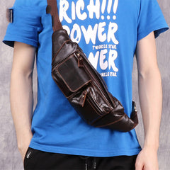 Cool Brown Leather Men's Fanny Pack Hip Pack Waist Bag Chest Bag For Men - iwalletsmen