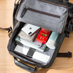 Cool Black Leather Mens 13-inch Computer Backpacks Business Black Travel Backpacks College Backpack for men - iwalletsmen