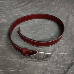 Fashion Red Brown Leather Metal Belt Motorcycle Belt Leather Biker Round Belt For Men - iwalletsmen