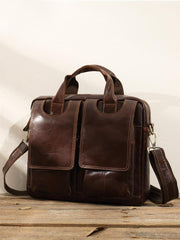 Cool Coffee Leather Mens 13 inches Vertical Briefcase Side Bag Messenger Bags Work Bags Courier Bag for Men - iwalletsmen