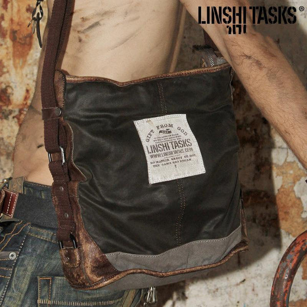 Canvas Leather Mens Gray Black Side Bag Messenger Bags Canvas Courier Bag for Men - iwalletsmen