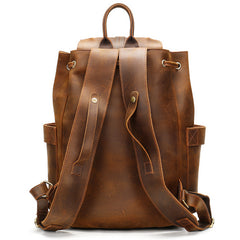 Vintage Leather Men's Barrel Backpack Travel Backpack Brown College Backpack For Men - iwalletsmen