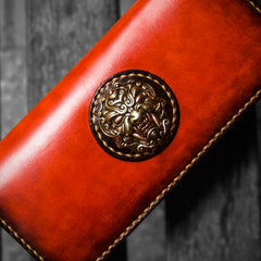 Handmade Leather Men Tooled Cool Leather Wallet Long Phone Wallets for Men