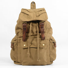 Khaki Canvas Mens Large 15'' Hiking Backpack Travel Backpack College Bag Computer Backpack for Men - iwalletsmen
