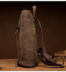 Casual Dark Brown Leather Mens 14 inches School Backpacks Satchel Backpack Computer Backpack for Men - iwalletsmen