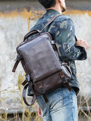 Black Fashion Mens Leather 13-inch Computer Backpacks Travel Backpacks Cool School Backpacks for men - iwalletsmen