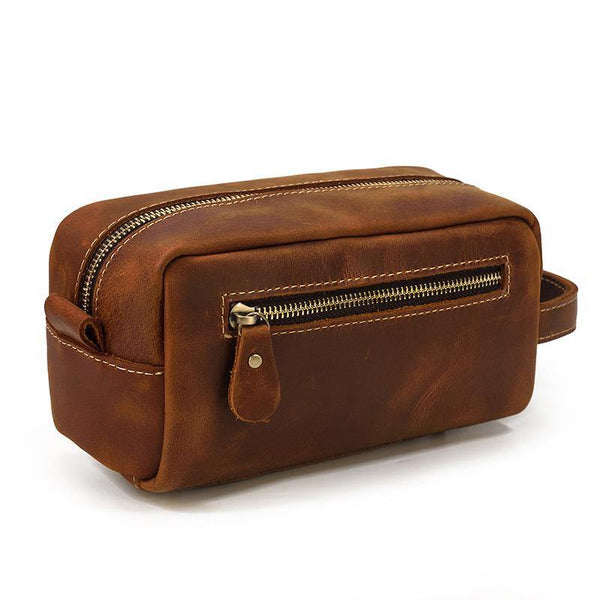 Brown MENS LEATHER ZIPPER CLUTCH WRISTLET PURSE CLUTCH BAG STORAGE BAG FOR MEN - iwalletsmen